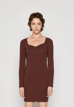 Pieces PcsoffiSquare Neck Midi Dress - Etui-Jurk - Bitter Chocolate