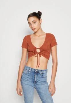 Pieces Pckenna Cropped Top - T-Shirt Print - Coconut Shell