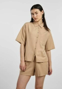 Pieces Kurzarm Pcmilano 2 4 - Overhemdblouse - Beige Mottled Beige