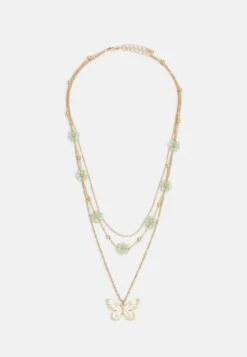 Pieces Pcmarika Combi Necklace - Ketting - Gold-Coloured/Pastel Green
