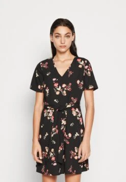 Pieces Pcliliana V Neck Short Dress - Jurk - Black/Multi-Coloured