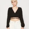 Pieces Pcstina Wrap Crop- Longsleeve - Black